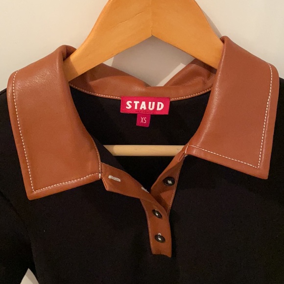 STAUD Jay Polo Dress with faux leather collar Size XS - Picture 4 of 15